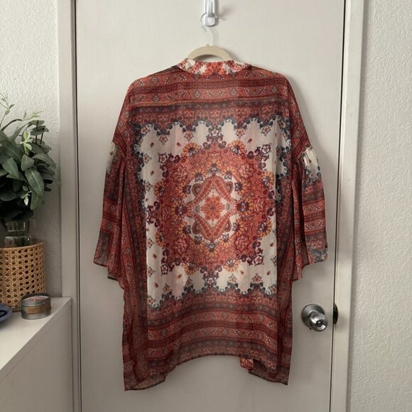 🦋 AMERICAN EAGLE Floral Bohemian Print Cardigan Cover Up Kimono Medallion XS/S - Picture 4 of 5